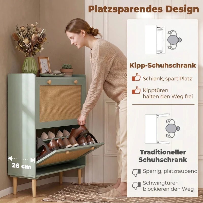 HOMCOM Schoenenkast met 2 klepvakken en verstelbare planken, lichtgroen