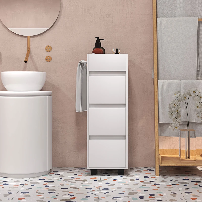 HOMCOM Meuble de rangement pour salle de bain avec 4 compartiments, 3 tiroirs et porte-serviettes, dim. 35 x 30 x 90 cm, blanc