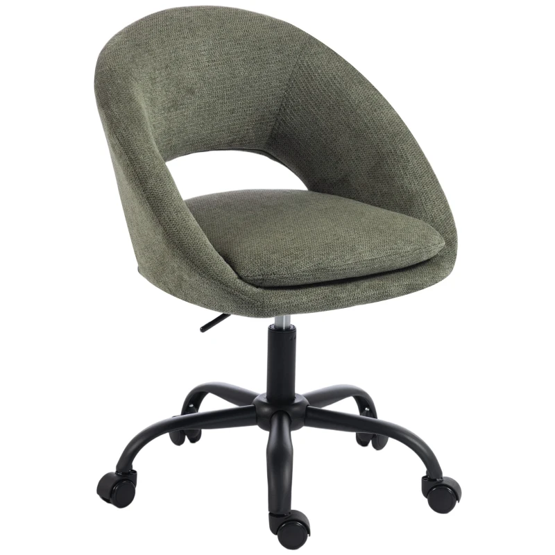 HOMCOM Chaise Bureau Ergonomique en Chenille, Hauteur Réglable, Accoudoirs Intégrés, Pivotant 360°, 59x60x79-89cm, Vert Foncé