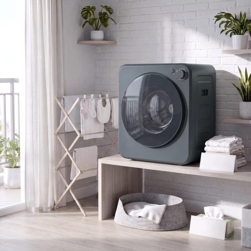 HOMCOM Mini Wäschetrockner 4 kg mit 5 Programme bis zu 60℃ 800W/400W Ablufttrockner mit Edelstahltrommel Grau