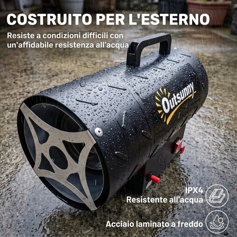 Outsunny Riscaldatore Industriale a Gas Portatile 10kW Con Protezione, Nero