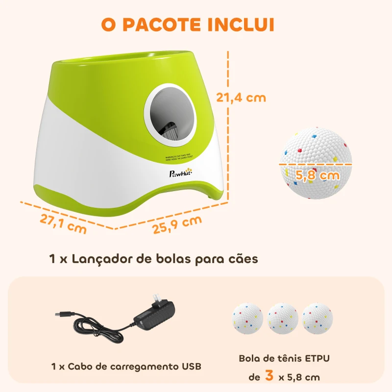PawHut Lançador Automático de Bolas para Cães com 3 Bolas ETPU Distâncias 6/10/14 m Modo Aleatório Verde