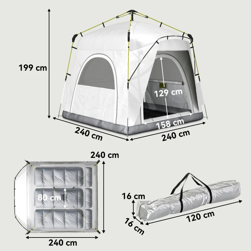 Outsunny 3 Person Automatic Camping Tent, Outdoor Pop Up Tent, Portable Backpacking Dome Shelter, Light Grey