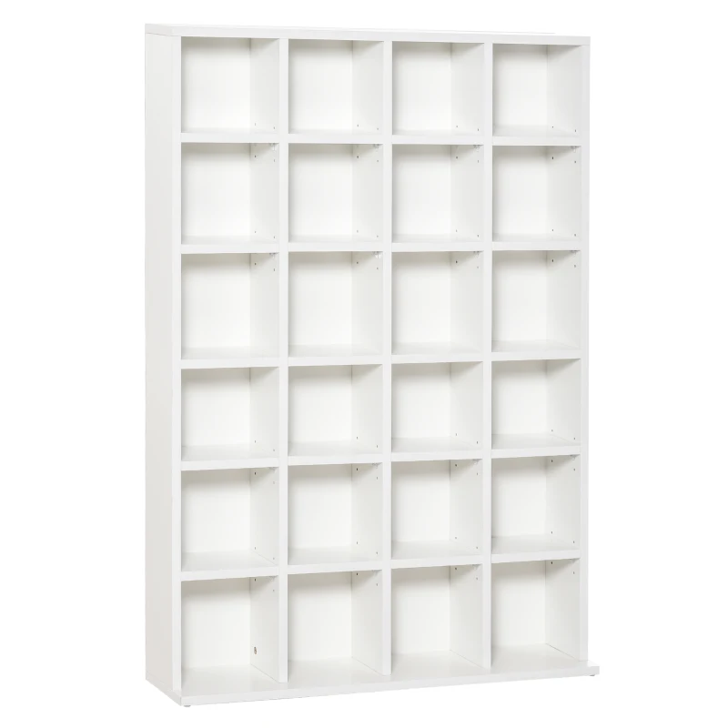 HOMCOM Estantería para 456 CDs y 336 DVDs con 24 Compartimentos Estantes Ajustables para Salón Oficina 89x20x130,5 cm Blanco