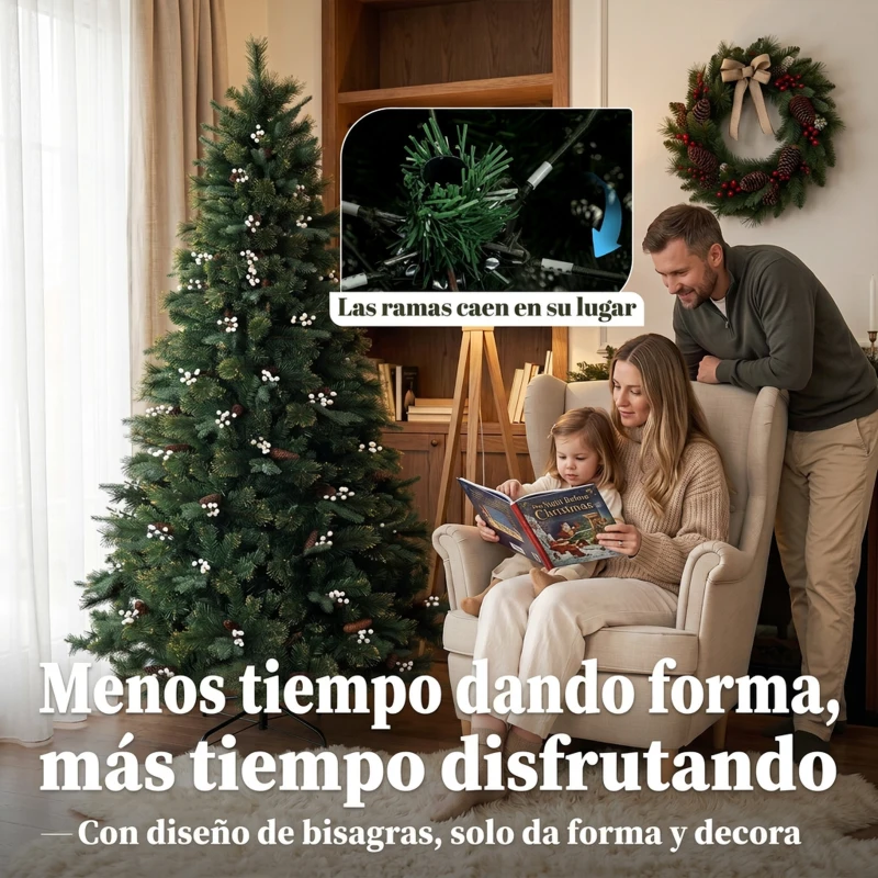 HOMCOM Árbol de Navidad Artificial 220 cm con 1116 Ramas Base Metálica Plegable Sistema con Bisagras Realista y Frondoso Verde