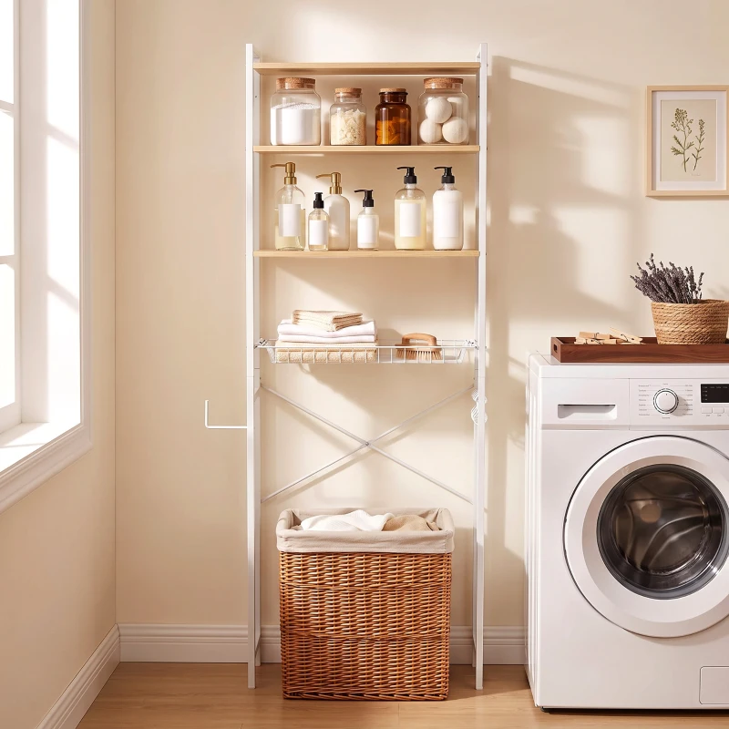 HOMCOM Mobile Sopra WC, Scaffale Salvaspazio 3 Ripiani, Rovere e Bianco