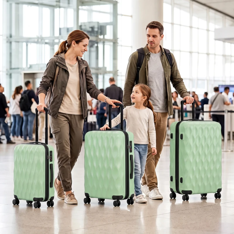 HOMCOM 3-Piece Suitcase Set, Hard Shell Carry On & Checked Luggage Set with TSA Lock, 20/24/28 Inch, Green