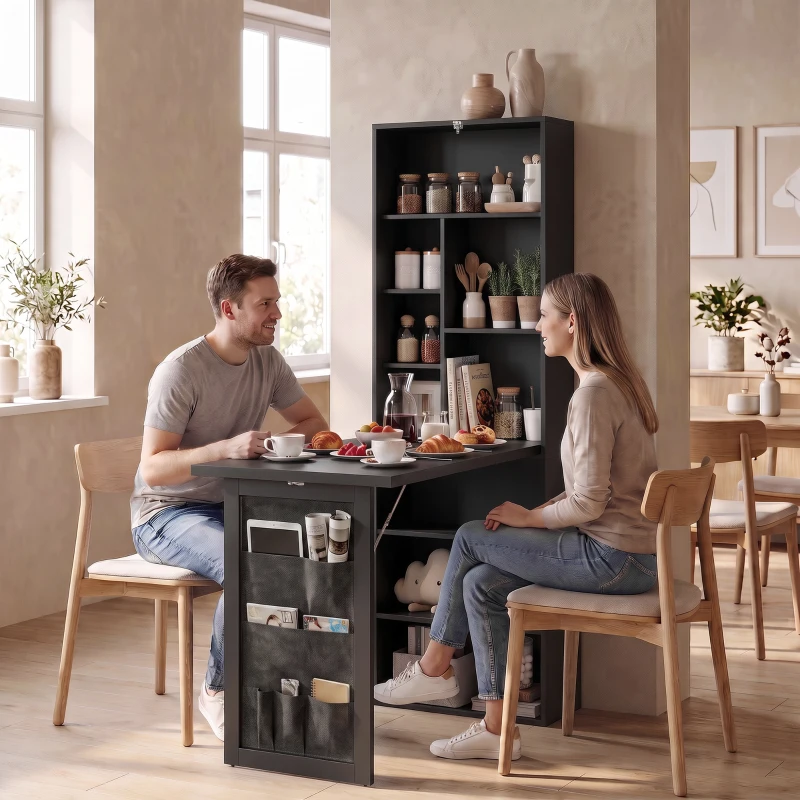HOMCOM Klappbarer Schreibtisch mit Regal, verstellbarem Regal und Organisations-Tasche für kleine Räume 98x51x153 cm Schwarz