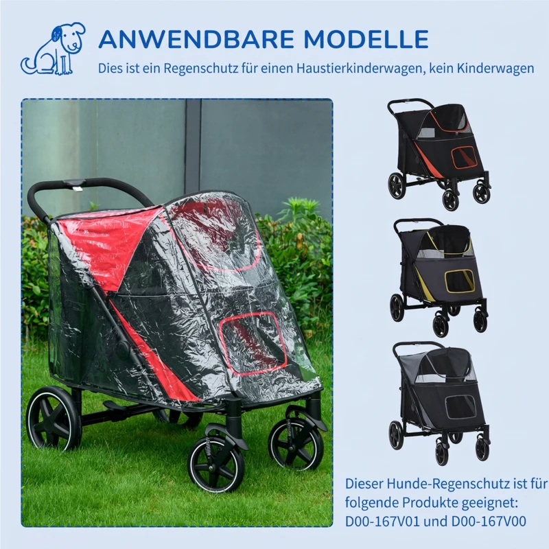 PawHut Regenhoes voor hondenbuggy met achteringang en klittenbandsluiting