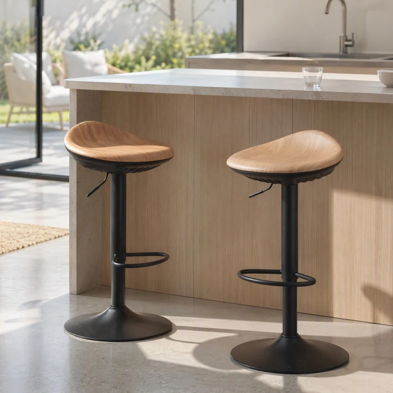 HOMCOM Lot de 2 tabourets de bar, chaises de bar réglables en hauteur avec repose-pieds, pivotant 360°, base en acier, chêne