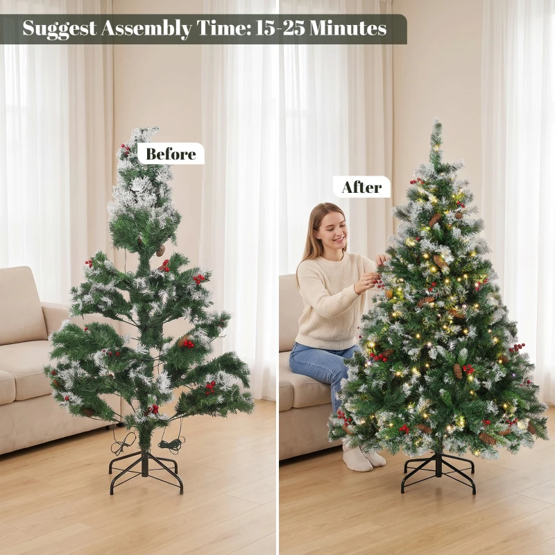 HOMCOM Sapin de Noël Artificiel Lumineux et Enneigé 120cm, Arbre de Noël, Télécommande, 11 Modes d'Éclairage, 150 LED, Vert