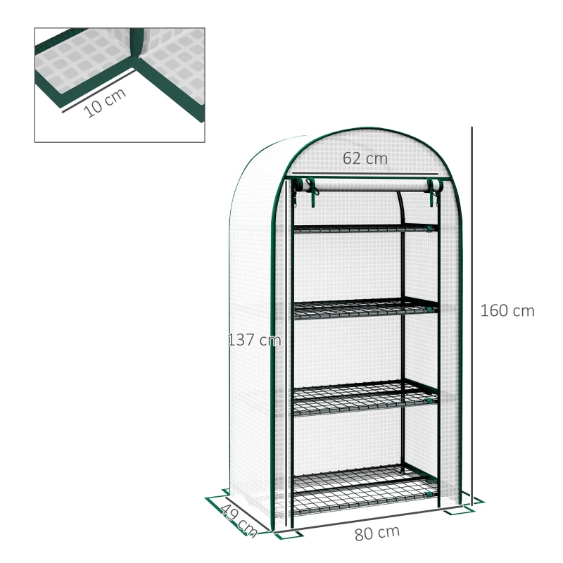 Outsunny Seră de Grădină Verticală cu 4 Rafturi din Metal și Acoperire din PE, 80x49x160 cm, Albă