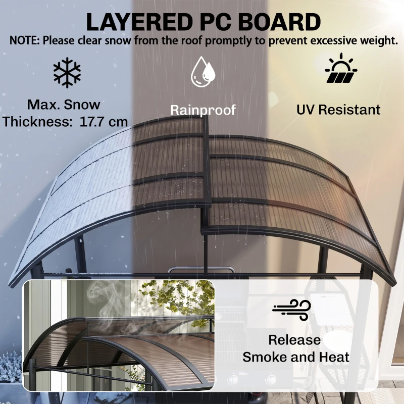 Outsunny 2.4 x 1.5m Outdoor Grill Gazebo with Side Shelves, PC Board Roof, Dark Grey