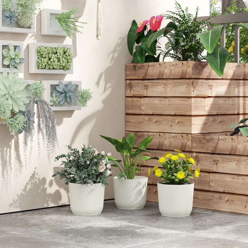 Outsunny Set of Three Ф22cm Planters - White