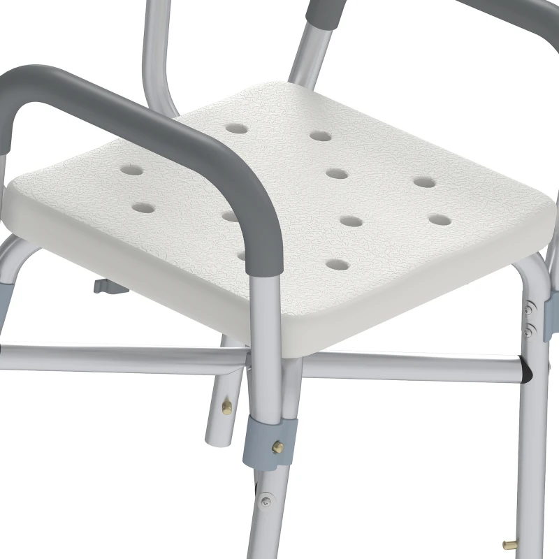 HOMCOM Tabouret de Douche Réglable en Hauteur à 5 Niveaux, Chaise de Douche, Accoudoirs Rembourrés et Coussin Amovible, Gris