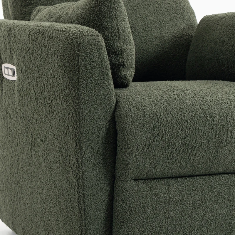 HOMCOM Sta-op-stoel met massage en warmte, elektrische relaxstoel van teddyfleece voor senioren, donkergroen