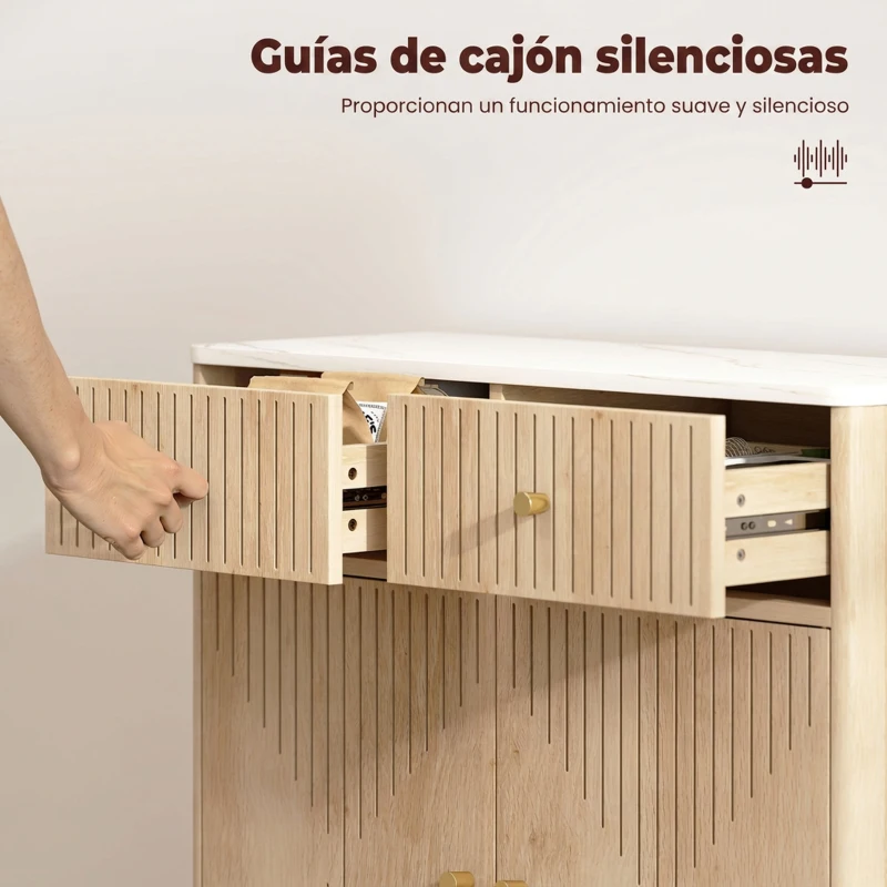 HOMCOM Aparador de 2 Puertas y 2 Cajones Aparador de Salón Moderno Estante Ajustable Encimera Efecto Mármol 77x30x80 cm Roble