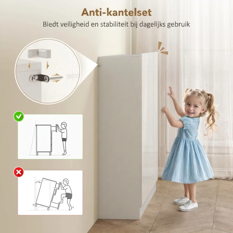 HOMCOM Schoenenkast met 10 planken voor 25-30 paar schoenen, soft-close deuren, wit
