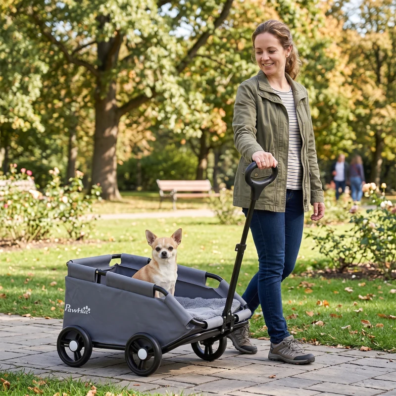 PawHut Poussette pour chien poussette petit chien pliable à 4 roues avec tige de poussée réglable 53 x 45 x 28 cm gris
