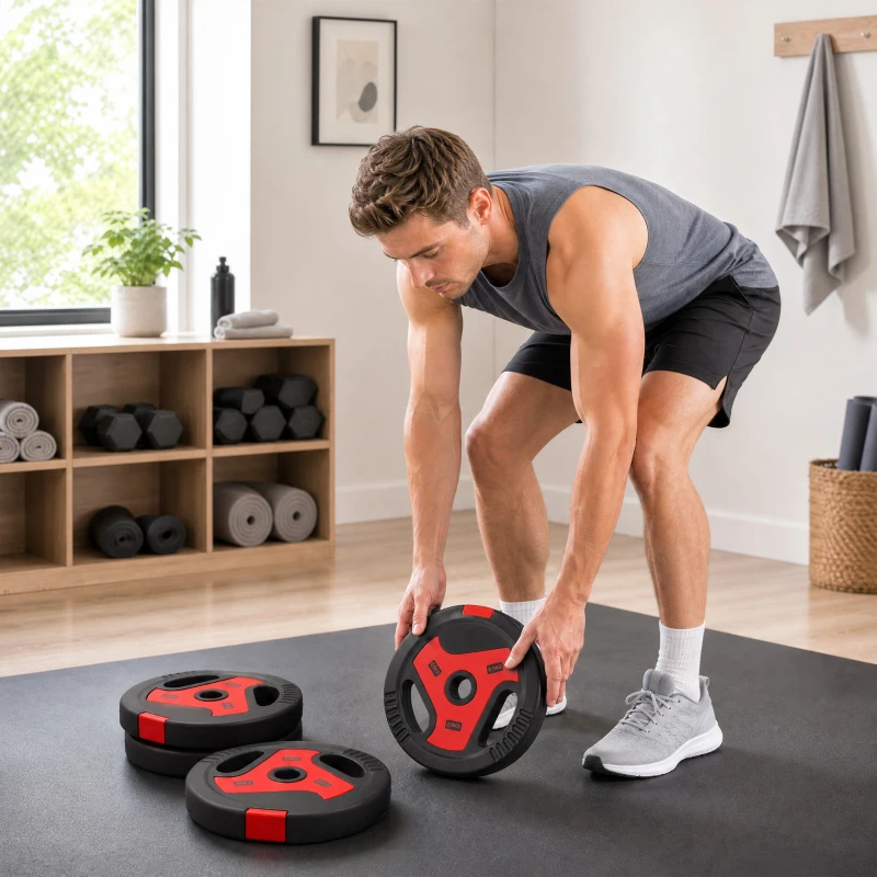 SPORTNOW 4er-Set Hantelgewichte mit 2 x 5/2,5 kg Gewichte, Hantelscheiben Set mit Griffen Gewichtsscheiben, Schwarz+Rot