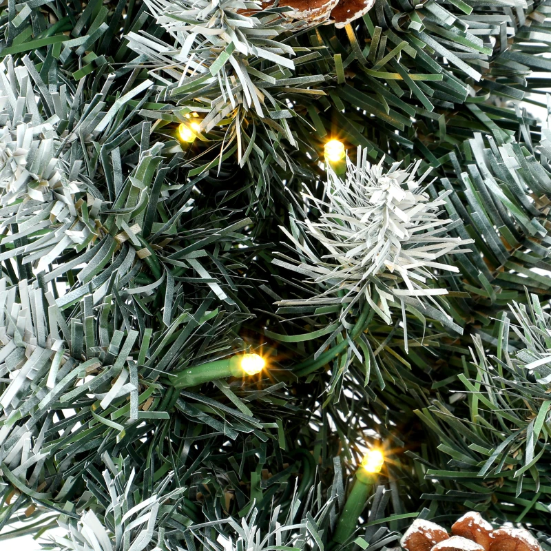 HOMCOM Verlichte kerstkrans 60 cm met 50 leds, dennenappels en sneeuwlook voor kerst en voordeur