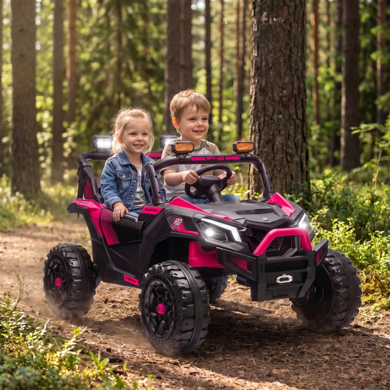 AIYAPLAY UTV Macchina Elettrica Bambini 24V 2 Posti, 2 Motori 120W, Batteria al Litio, Telecomando, Sospensioni, Rosa
