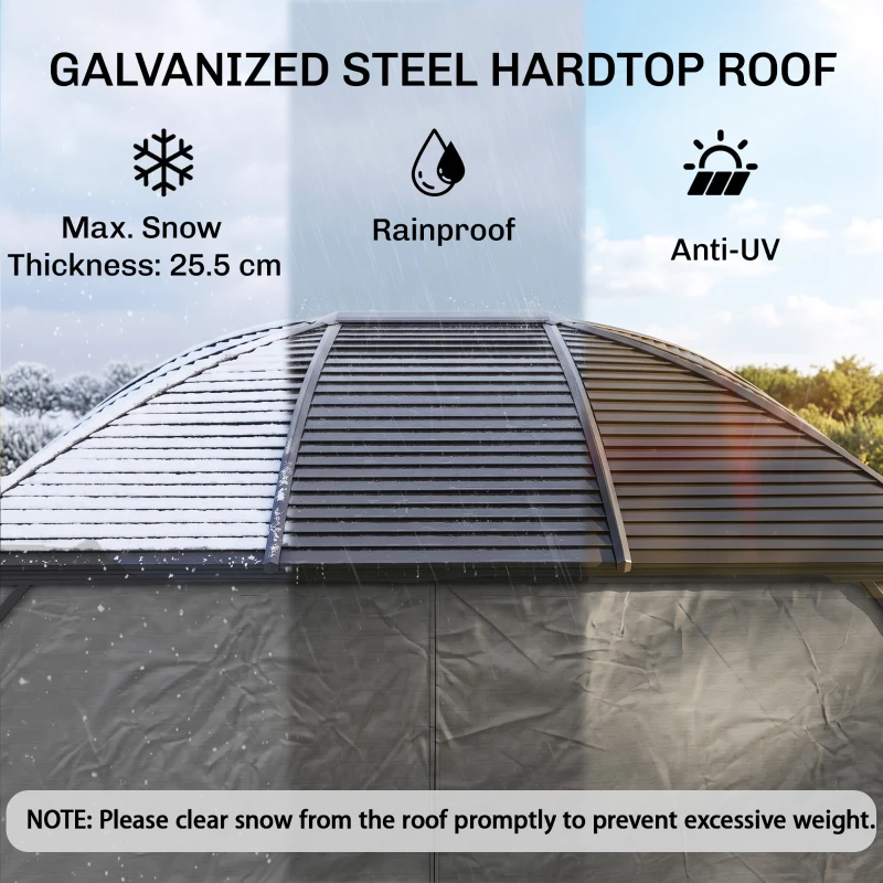 Outsunny 3 x 4m Hardtop Gazebo Canopy with Metal Roof, Aluminium Gazebo Permanent Pavilion with Netting and Curtains, Dark Grey
