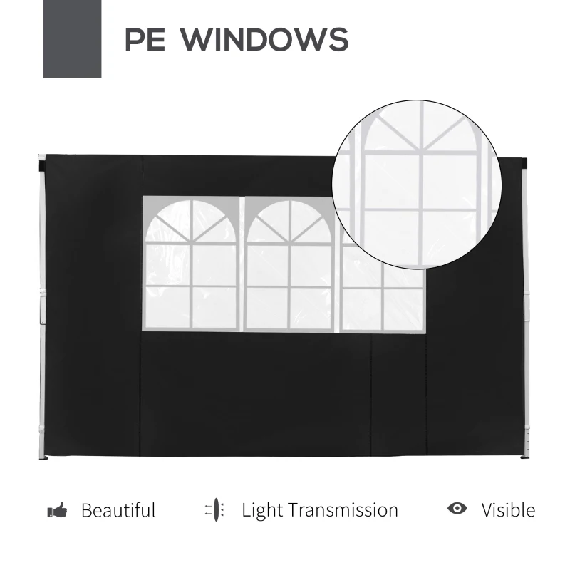 Outsunny 2.95 Meters Gazebo Replaceable Exchangeable Side Panel Wall Panels Walls With Window, Black