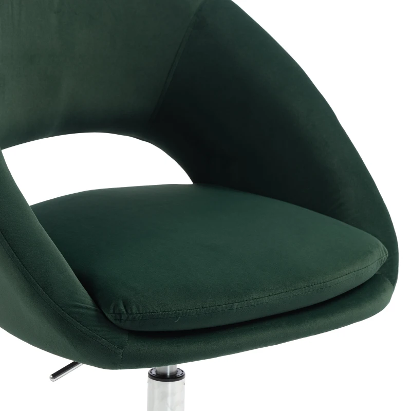 HOMCOM Velvet Desk Chair, Modern Office Chair with Height-Adjustable, Wheels, for Home Study Bedroom, Dark Green