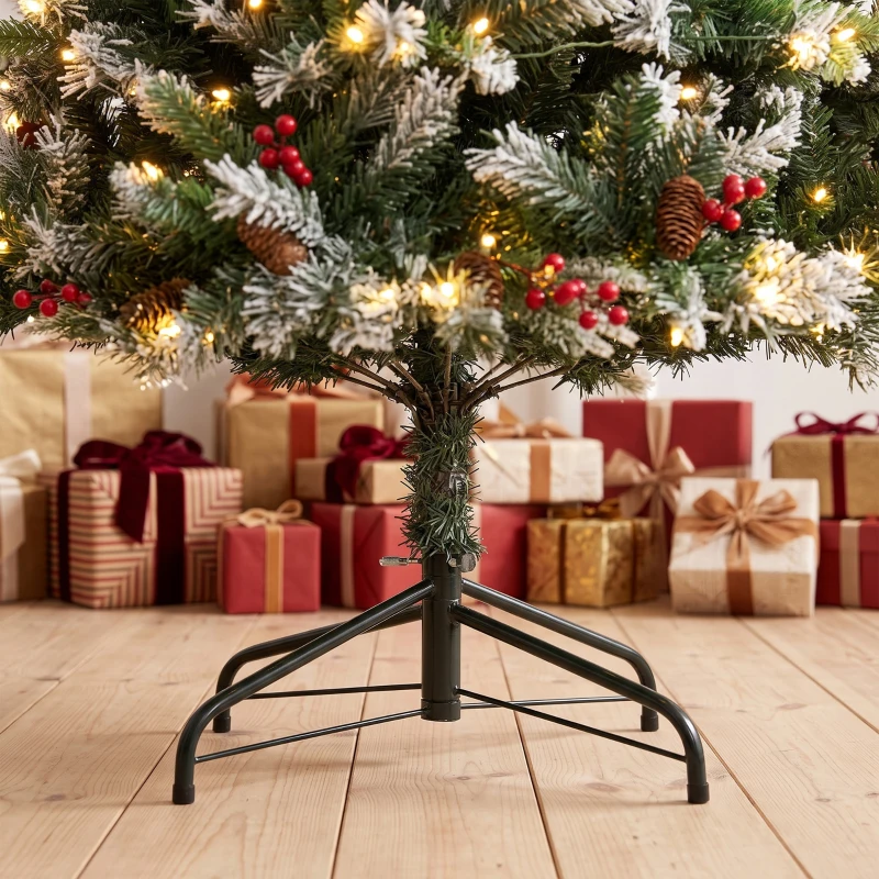 HOMCOM Sapin de Noël Artificiel Lumineux et Enneigé 120cm, Arbre de Noël, Télécommande, 11 Modes d'Éclairage, 150 LED, Vert