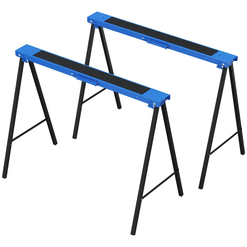 DURHAND Set 2 Pezzi Cavalletti da Lavoro Pieghevoli, Piano di Lavoro in Gomma Antiscivolo, Portata 250kg, Blu
