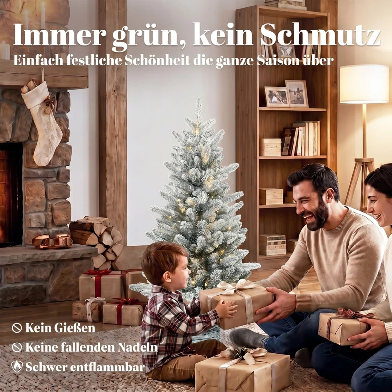HOMCOM Sztuczna choinka, 90 cm, 50 LED, 240 końcówek, sztuczny śnieg, podstawa z tlenku magnezu