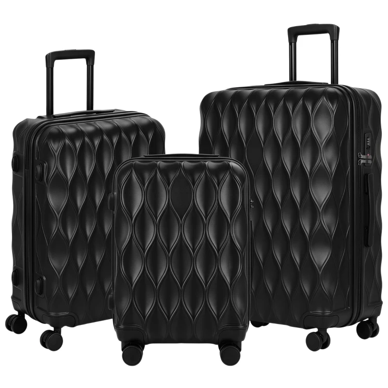 HOMCOM 3-Piece Suitcase Set, Hard Shell Carry On & Checked Luggage Set with TSA Lock, 20/24/28 Inch, Black