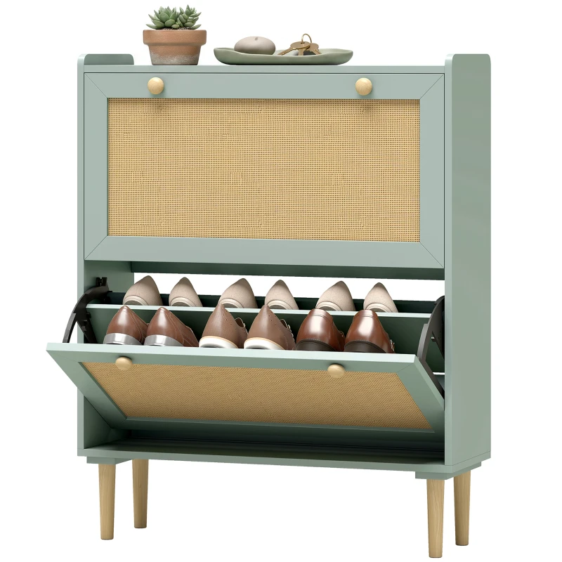 HOMCOM Dulap pentru pantofi 12 perechi, dulap pentru pantofi cu 2 sertare rabatabile, rafturi reglabile, 80x26x101 cm, verde