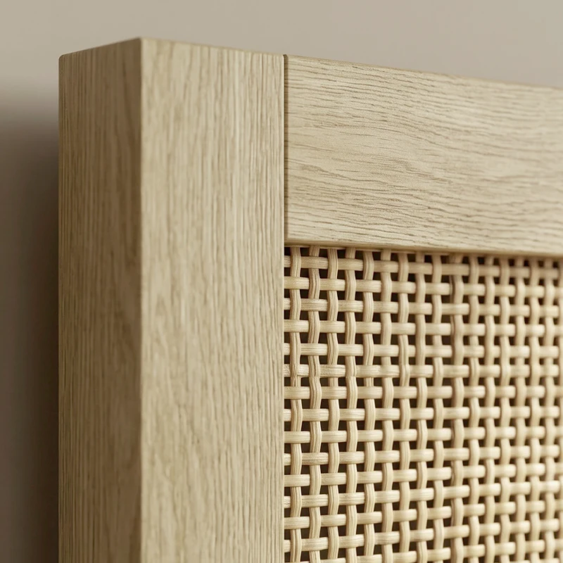 HOMCOM Tête de Lit en Bois à Effet Rotin, Design Bohème, pour Chambre à Coucher, 140 x 4 x 87 cm, Chêne