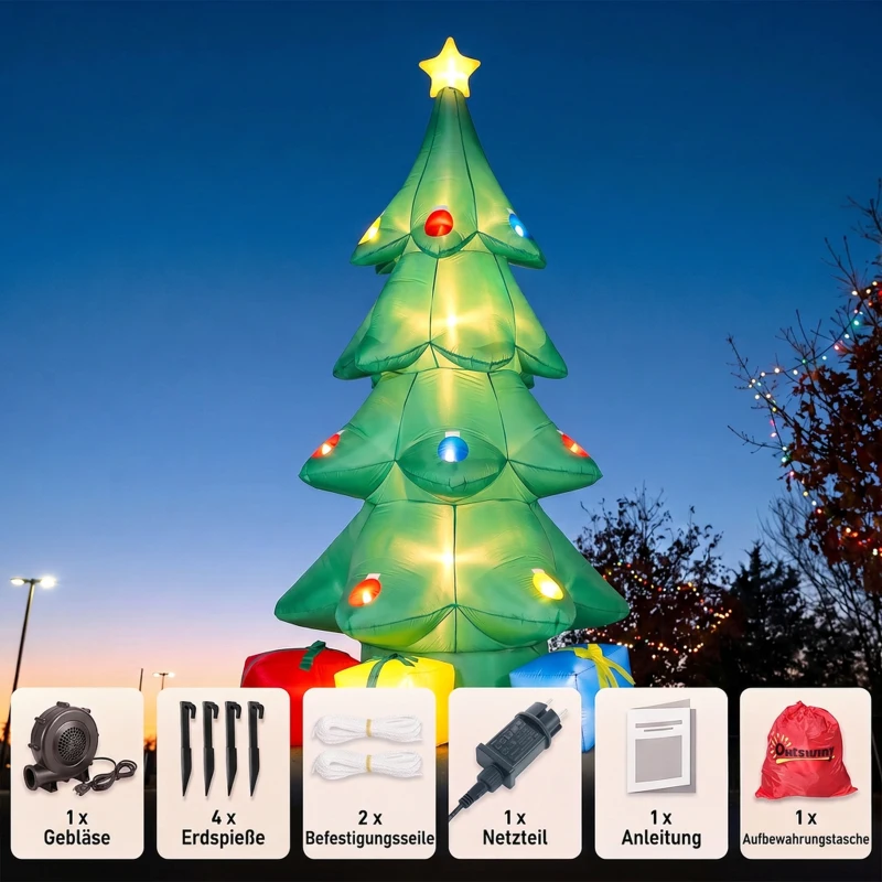 Outsunny Aufblasbarer Weihnachtsbaum 300 cm mit RGB-Stern LED-Licht, Geschenkboxen, XXL  IP44 Wasserdicht für Weihnachtsfeiern