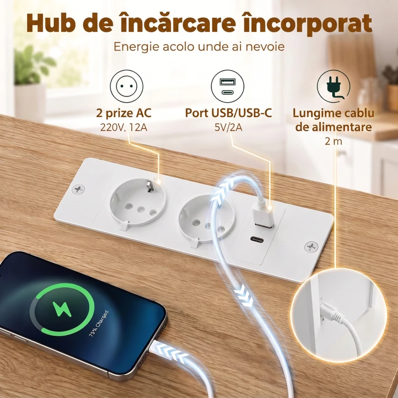 HOMCOM Cărucior de Bucătărie cu Priză Electrică, Mobil cu Roți, Alb
