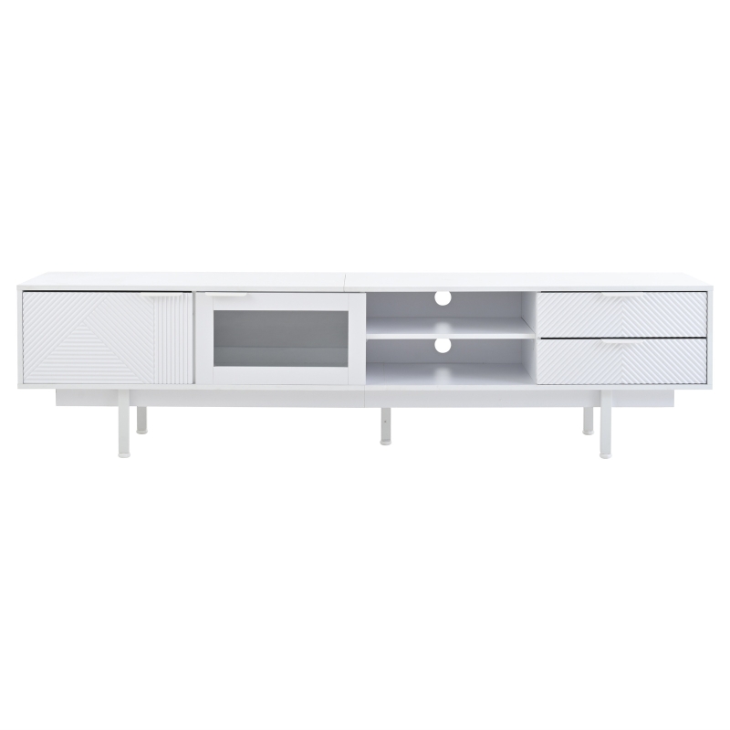Modern Minimalist TV Cabinet with Cable Management, Sideboard with 2 Doors, 2 Drawers and 1 Open Shelf, 200L x 40W x 50.5H cm, White