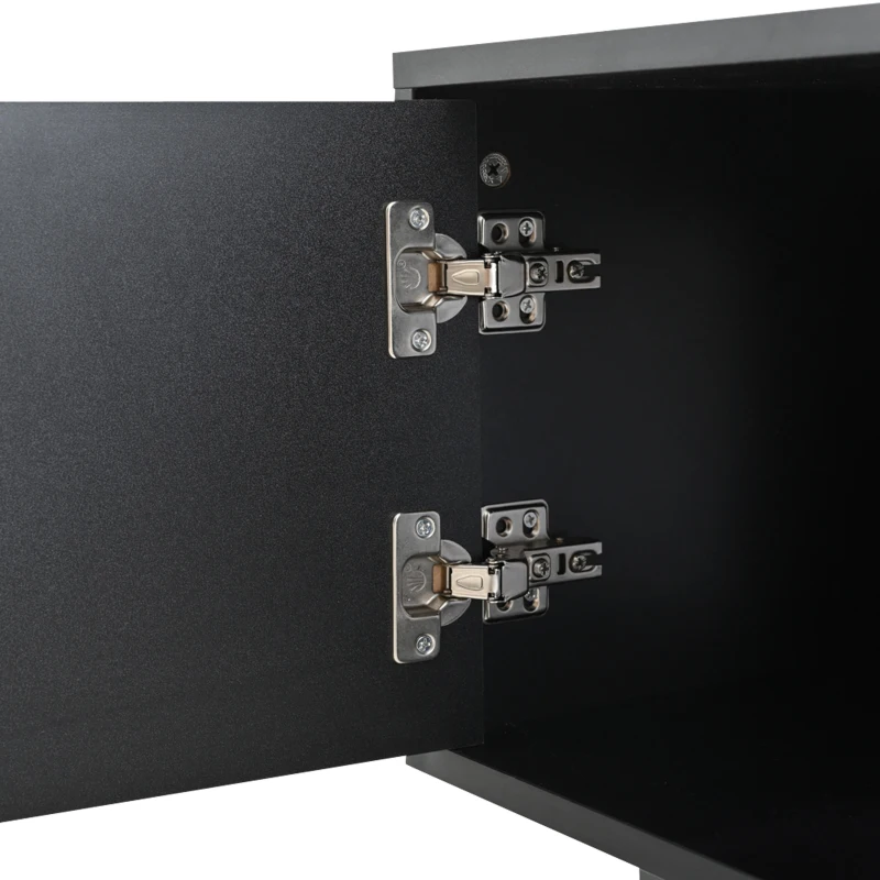 Modern Minimalist TV Cabinet with Cable Management, Sideboard with 2 Doors, 2 Drawers and 1 Open Shelf, 200L x 40W x 50.5H cm, Black