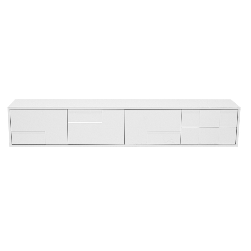 High-Gloss TV Lowboard with Handleless Fronts, 3 Doors and 2 Drawers, Storage Unit for Wall-Mount or Freestanding, 167L x 30W x 30H cm, White