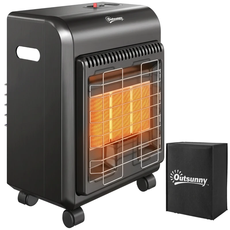 Outsunny Chauffage d'Appoint Gaz Portable 4,2kW Infrarouge Compact 2 Freins Système ODS Anti-Basculement Housse 37x29x55cm Noir