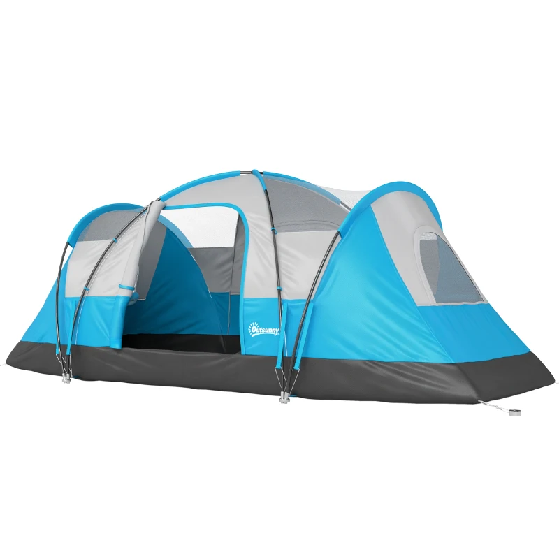 Outsunny 5 Man Camping Tent, Large Tunnel Tent, Water Resistant Hiking Shelter with Groundsheet and Carry Bag, Light Blue