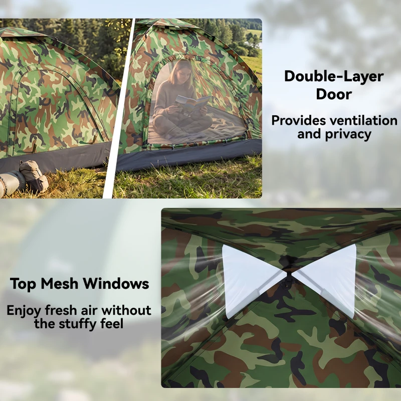 Outsunny 2 Person Camping Tent, Dome Tent with Zipped Doors, Storage Pocket, Portable Handy Bag, Multicoloured