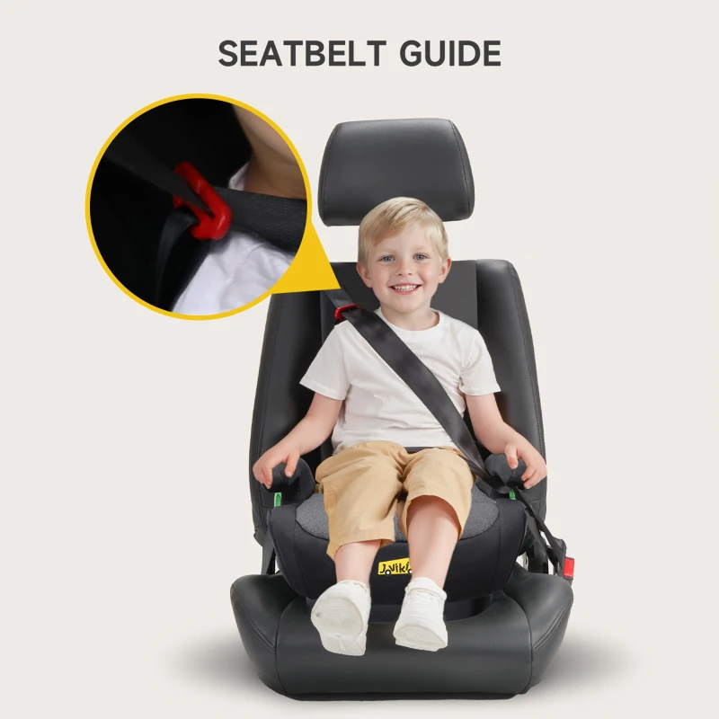 I-Size Booster Seat with ISOFIX and ECE R129, Car Seat with Washable Cover and Cup Holder for Children 125-150 cm, 40L x 42W x 17H cm, Black