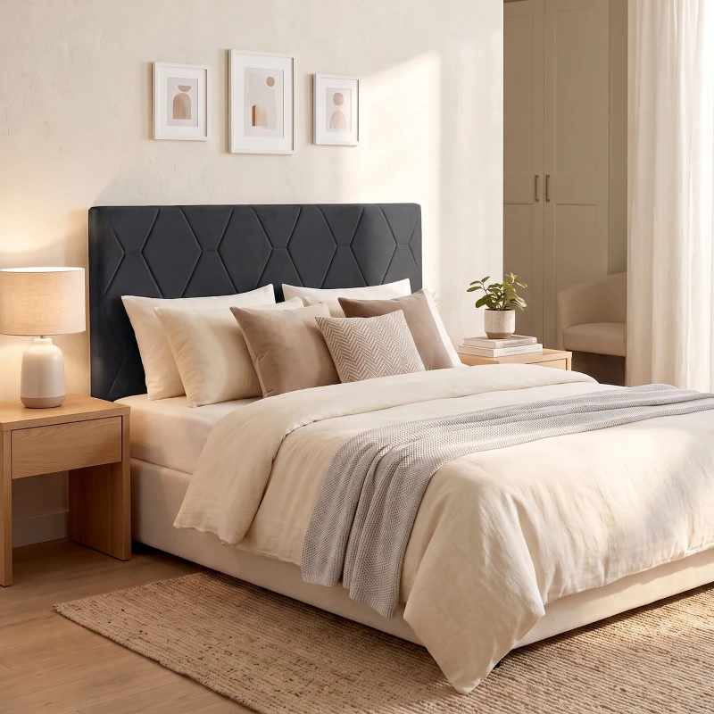 HOMCOM Cabecero de Cama 160 cm con Altura Ajustable de Chenilla Diseño de Rombos y Estructura Metálica Gris Oscuro