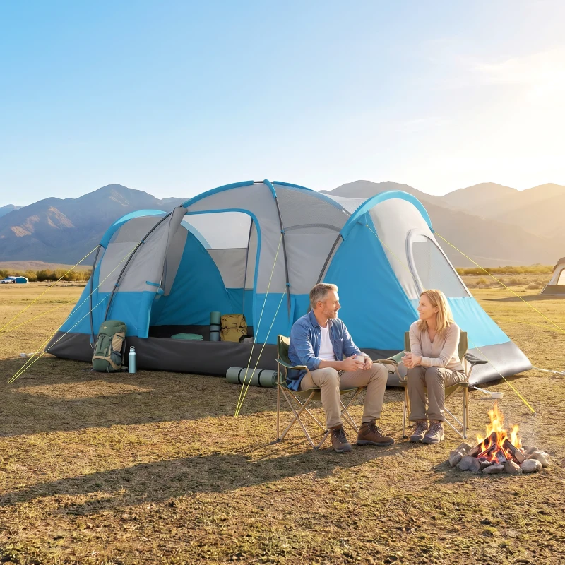 Outsunny 5 Man Camping Tent, Large Tunnel Tent, Water Resistant Hiking Shelter with Groundsheet and Carry Bag, Light Blue