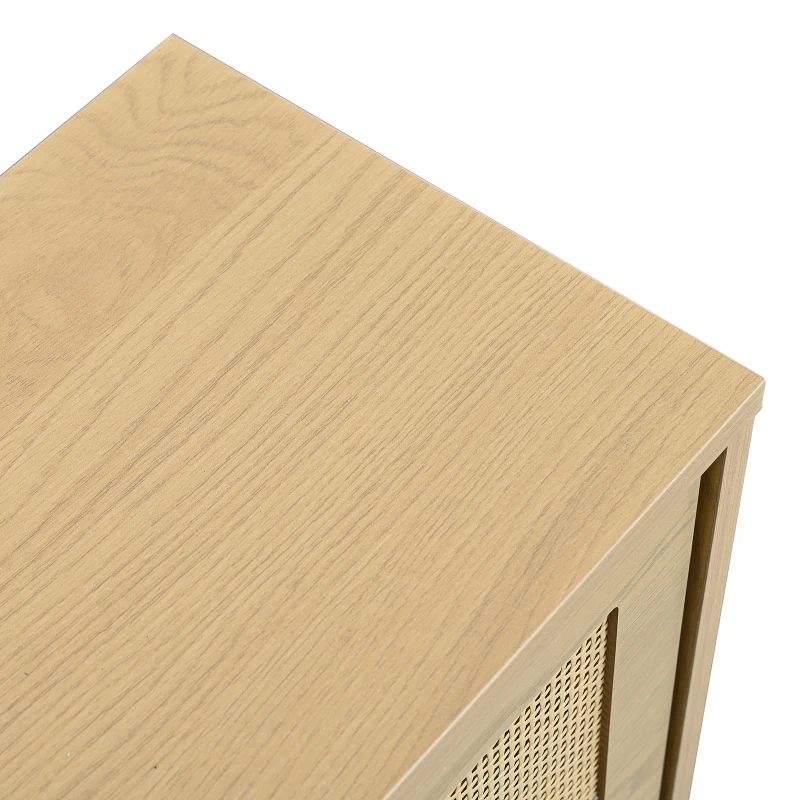 Rattan Narrow Shoe Cabinet with 4 Flip Drawers, Space-Saving Entryway Storage for Hallway, 100L x 25W x 90.5H cm, Light Oak