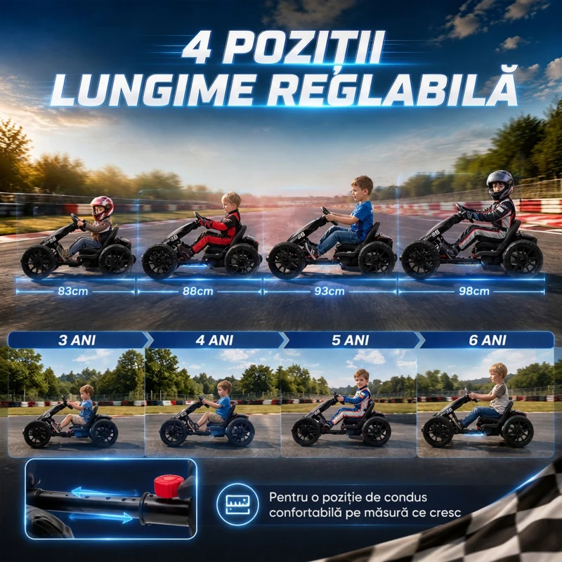 AIYAPLAY Go-Kart Electric pentru Copii 12V cu 2 Motoare, Negru