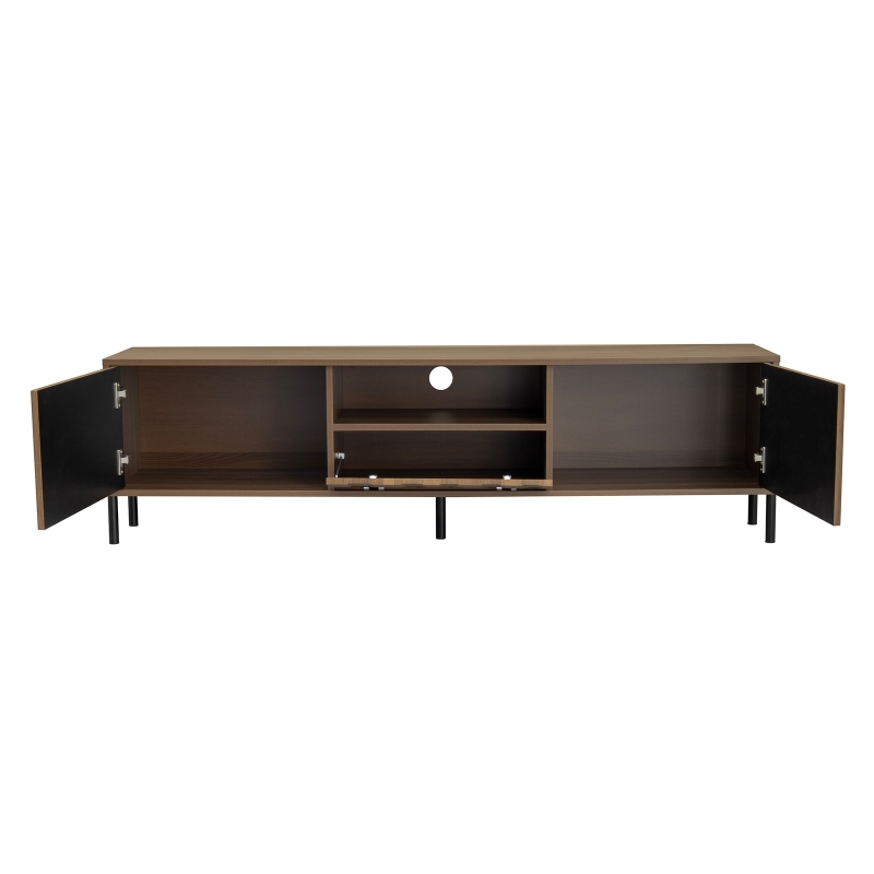 Modern TV Cabinet with Wave-Shaped Doors, Minimalist Media Console for Living Room, 160L x 35W x 46H cm, Natural