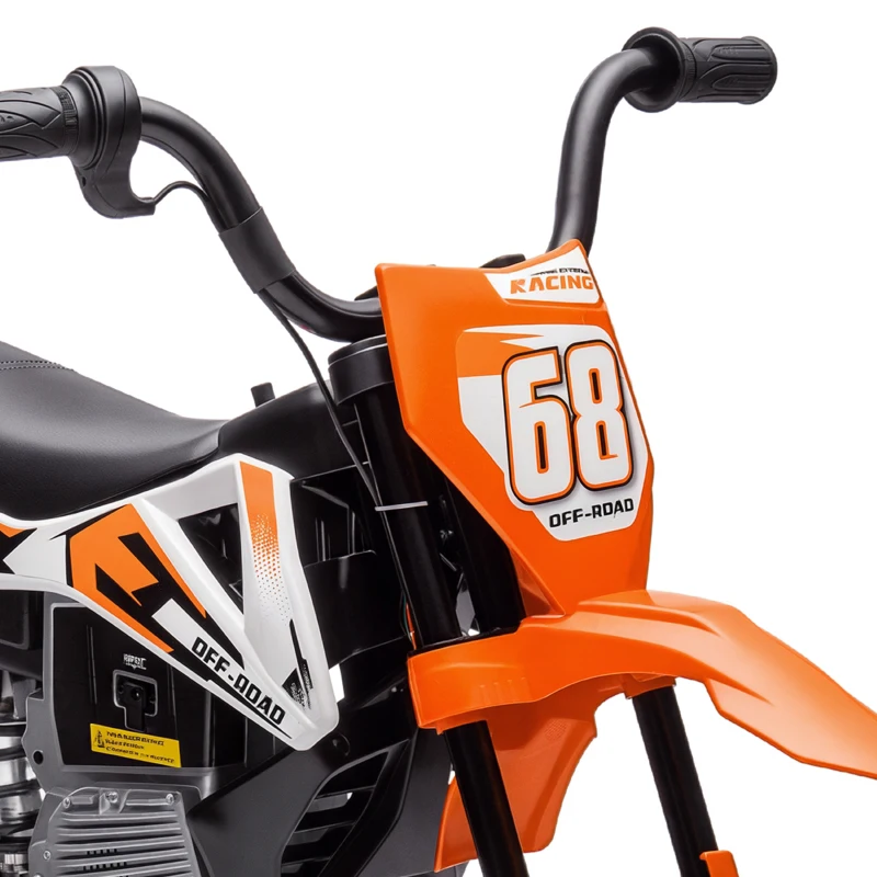 AIYAPLAY Moto Elétrica Infantil 12V com Música, Velocidade 2,4-5 km/h, Rodas Auxiliares, 109,5x60x72,5 cm, Laranja